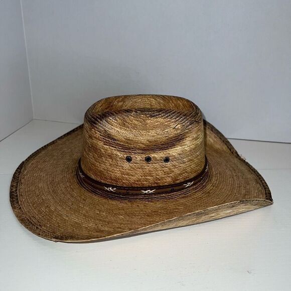 Cavenders Ranch Collection Western Hat Mens Tan Straw Leather Trim OSFM Cowboy - Picture 6 of 10